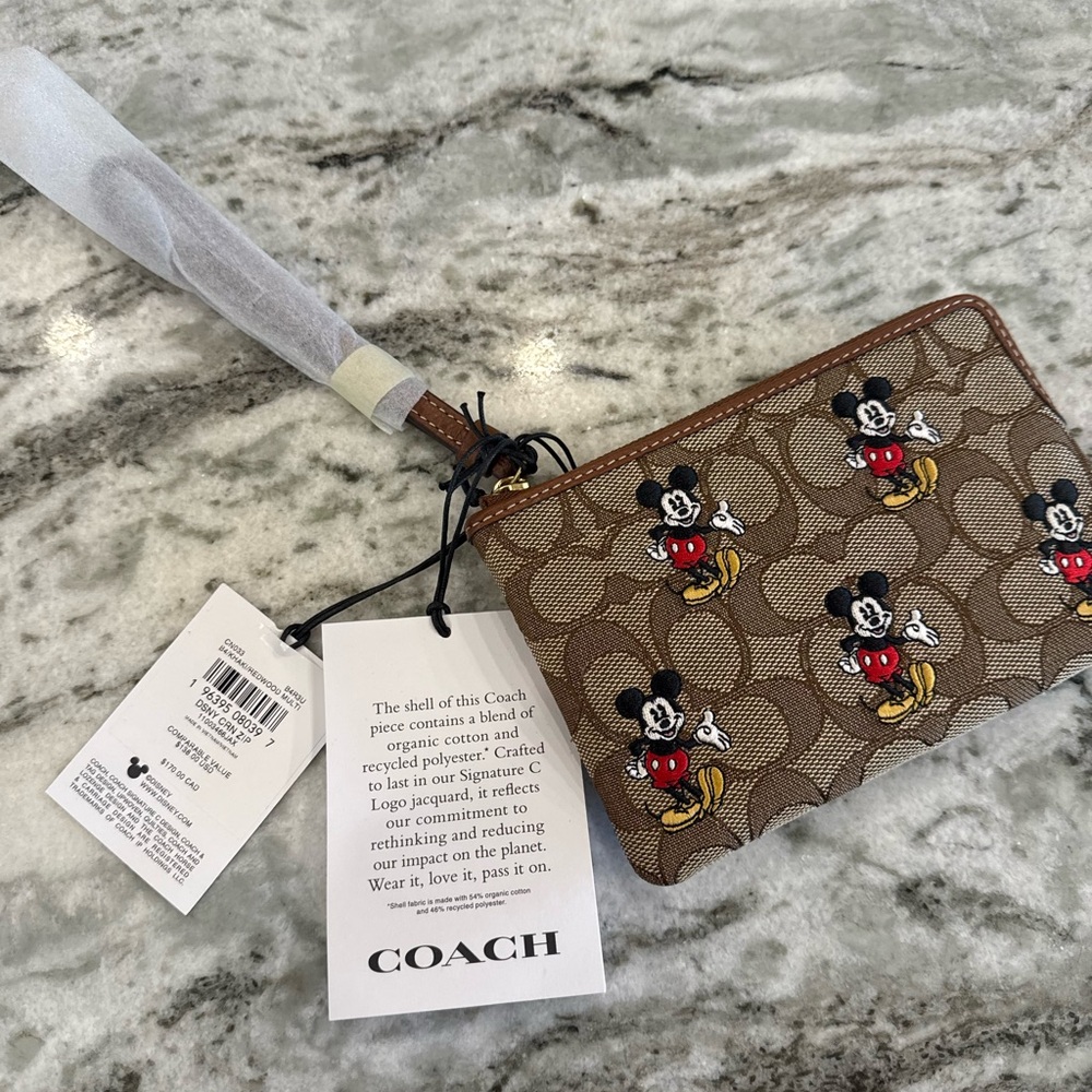 Coach Brown Wristlet with Mickey Mouse Design